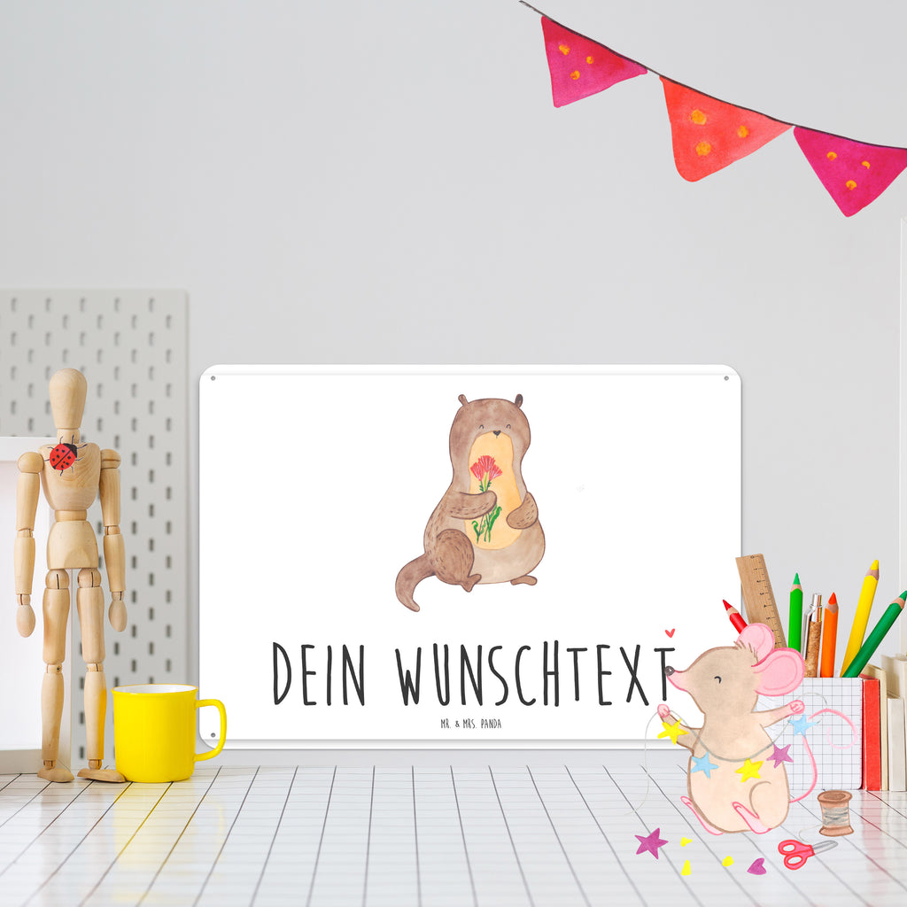 Personalisiertes Blechschild Otter Blumenstrauß Blechschild, Metallschild, Geschenk Schild, Schild, Magnet-Metall-Schild, Deko Schild, Wandschild, Wand-Dekoration, Türschild, Otter, Fischotter, Seeotter, Otter Seeotter See Otter