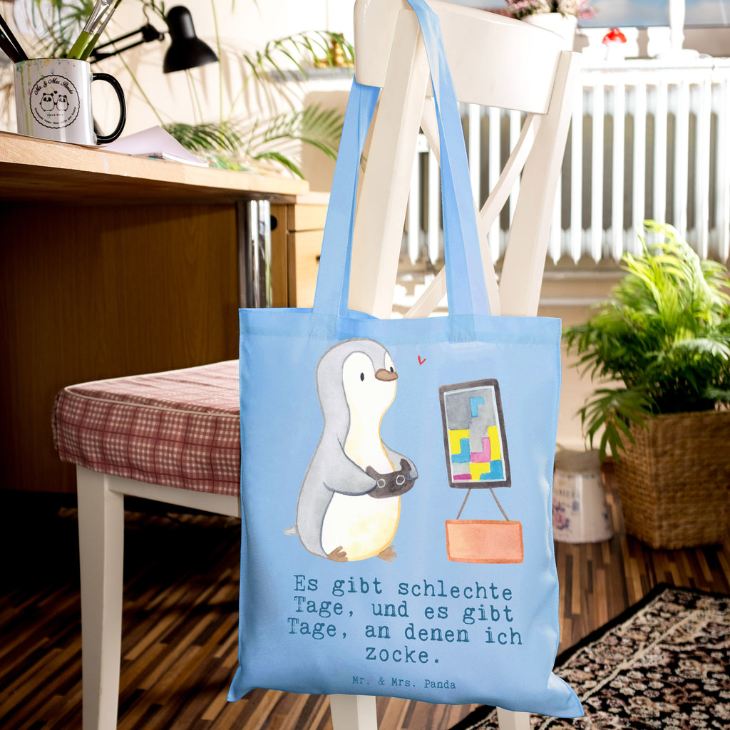 Tragetasche Pinguin Zocken Tage Beuteltasche, Beutel, Einkaufstasche, Jutebeutel, Stoffbeutel, Tasche, Shopper, Umhängetasche, Strandtasche, Schultertasche, Stofftasche, Tragetasche, Badetasche, Jutetasche, Einkaufstüte, Laptoptasche, Geschenk, Sport, Sportart, Hobby, Schenken, Danke, Dankeschön, Auszeichnung, Gewinn, Sportler, Zocken, Gaming, Videospiele, Videogames