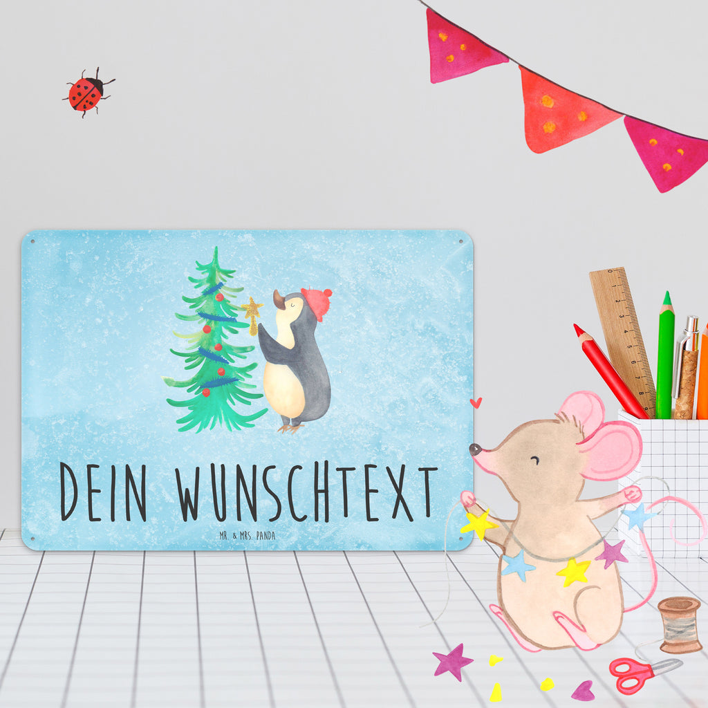 Personalisiertes Blechschild Pinguin Weihnachtsbaum Blechschild, Metallschild, Geschenk Schild, Schild, Magnet-Metall-Schild, Deko Schild, Wandschild, Wand-Dekoration, Türschild, Winter, Weihnachten, Weihnachtsdeko, Nikolaus, Advent, Heiligabend, Wintermotiv, Pinguin