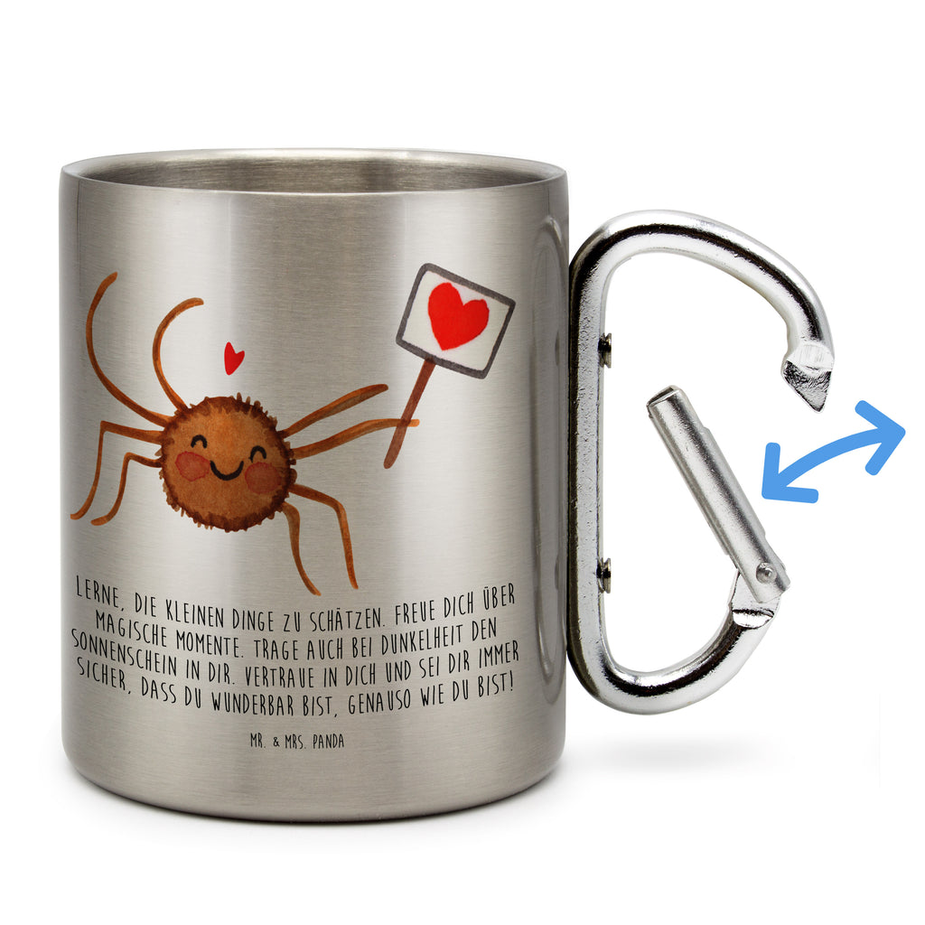 Edelstahlbecher Spinne Agathe Motivation Edelstahltasse, Karabiner, Edelstahlbecher, Outdoor, Camping, Tasse, Becher, Spinne Agathe, Spinne, Agathe, Videos, Merchandise, Motivation, Glück, Liebe, Vertrauen, Dankeschön