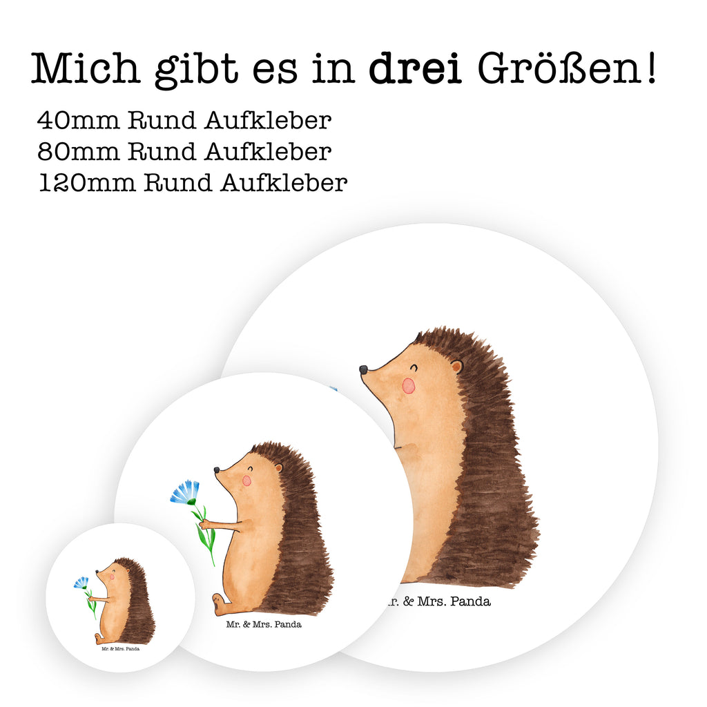 Rund Aufkleber Igel mit Blume Sticker, Aufkleber, Etikett, Tiermotive, Gute Laune, lustige Sprüche, Tiere, Igel, Gute Besserung, Genesungswünsche, Krankheit, Krankenhaus, krank, Besuch