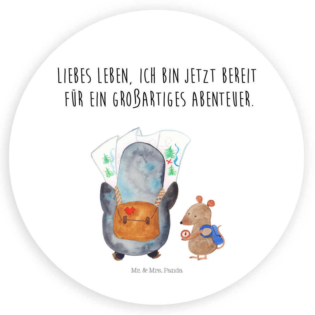 Rund Aufkleber Pinguin & Maus Wanderer Sticker, Aufkleber, Etikett, Pinguin, Pinguine, Abenteurer, Abenteuer, Roadtrip, Ausflug, Wanderlust, wandern