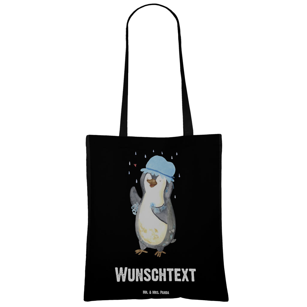 Personalisierte Tragetasche Pinguin duscht Personalisierte Beuteltasche, Personalisierter Beutel, Personalisierte Einkaufstasche, Personalisierter Jutebeutel, Personalisierter Stoffbeutel, Tragetasche mit Namen, Einkaufstasche mit Namen, Stoffbeutel mit Namen, Personalisierte Tasche, Personalisierte Jutetasche, Personalisierte Kindergartentasche, Pinguin, Pinguine, Dusche, duschen, Lebensmotto, Motivation, Neustart, Neuanfang, glücklich sein