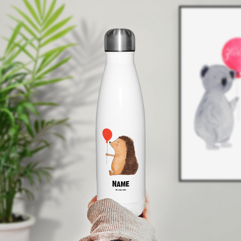 Personalisierte Thermosflasche Igel mit Luftballon Personalisierte Isolierflasche, Personalisierte Thermoflasche, Personalisierte Trinkflasche, Trinkflasche Mit Namen, Wunschname, Bedrucken, Namensflasche, Tiermotive, Gute Laune, lustige Sprüche, Tiere, Igel, Geburtstag, Herzlichen Glückwunsch, Glückwunsch, Geburtstagskind, Ballon, Happy Birthday