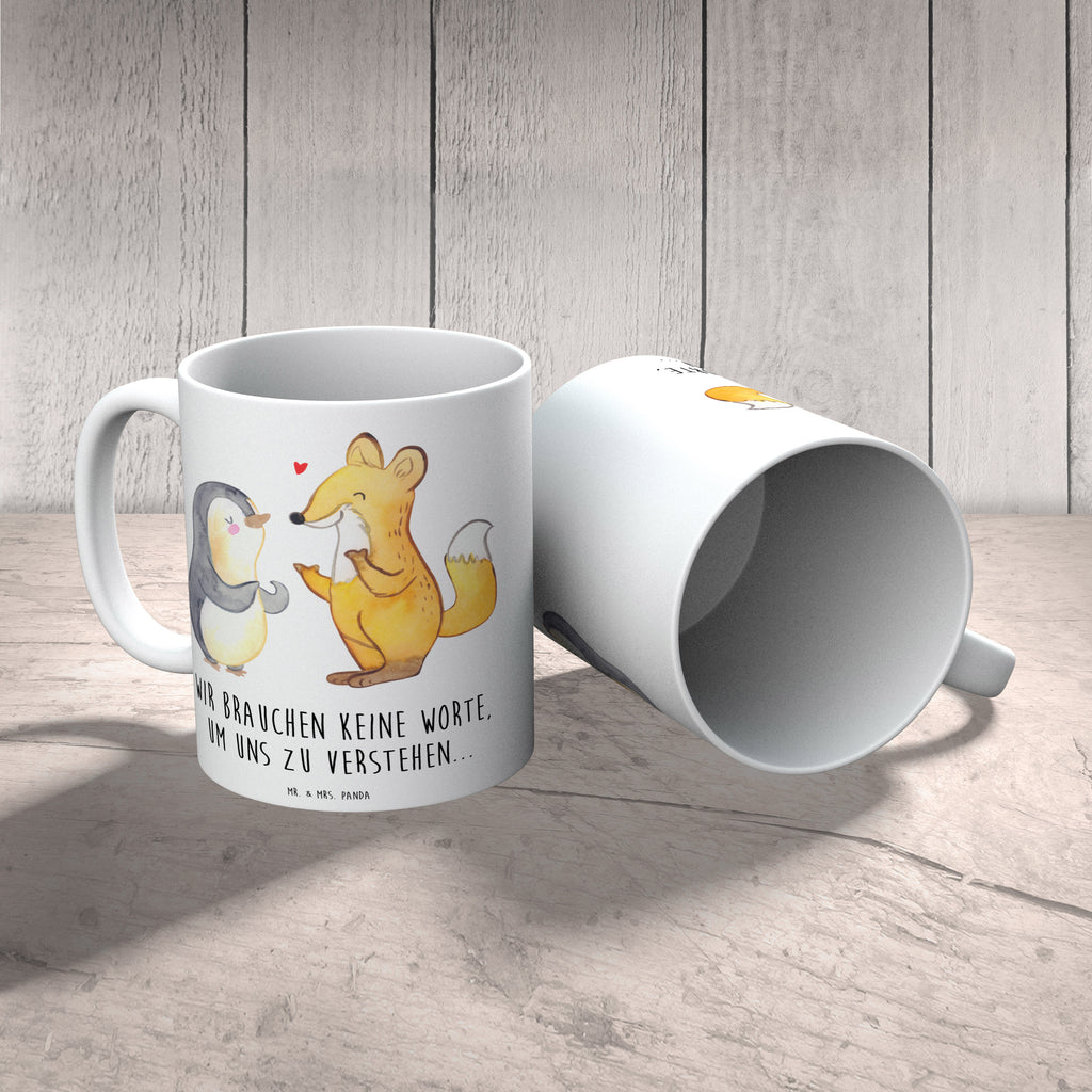 Tasse Fuchs & Pinguin gehörlos Tasse, Kaffeetasse, Teetasse, Becher, Kaffeebecher, Teebecher, Keramiktasse, Porzellantasse, Büro Tasse, Geschenk Tasse, Tasse Sprüche, Tasse Motive, Kaffeetassen, Tasse bedrucken, Designer Tasse, Cappuccino Tassen, Schöne Teetassen, Gebärdensprache, gehörlos, Fuchs, Pinguin