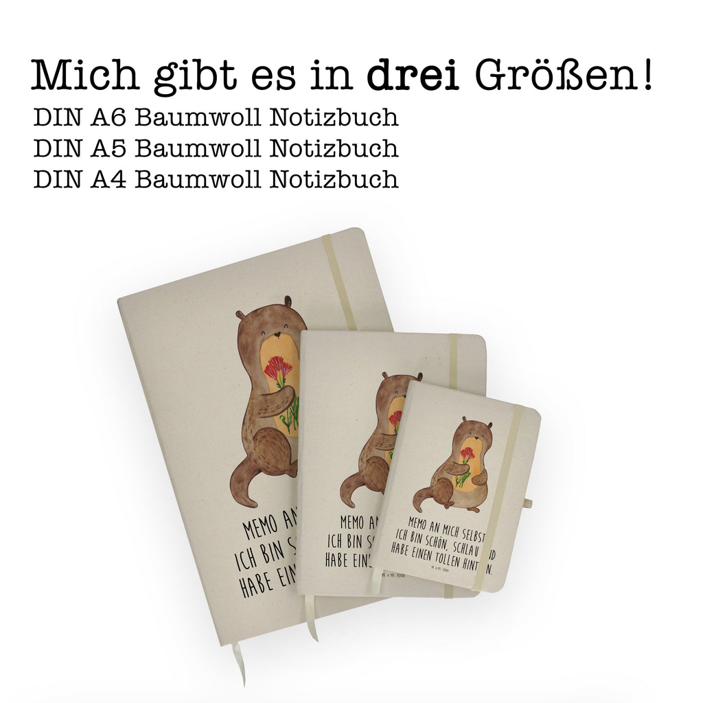 Baumwoll Notizbuch Otter Blumenstrauß Notizen, Eintragebuch, Tagebuch, Notizblock, Adressbuch, Journal, Kladde, Skizzenbuch, Notizheft, Schreibbuch, Schreibheft, Otter, Fischotter, Seeotter, Otter Seeotter See Otter