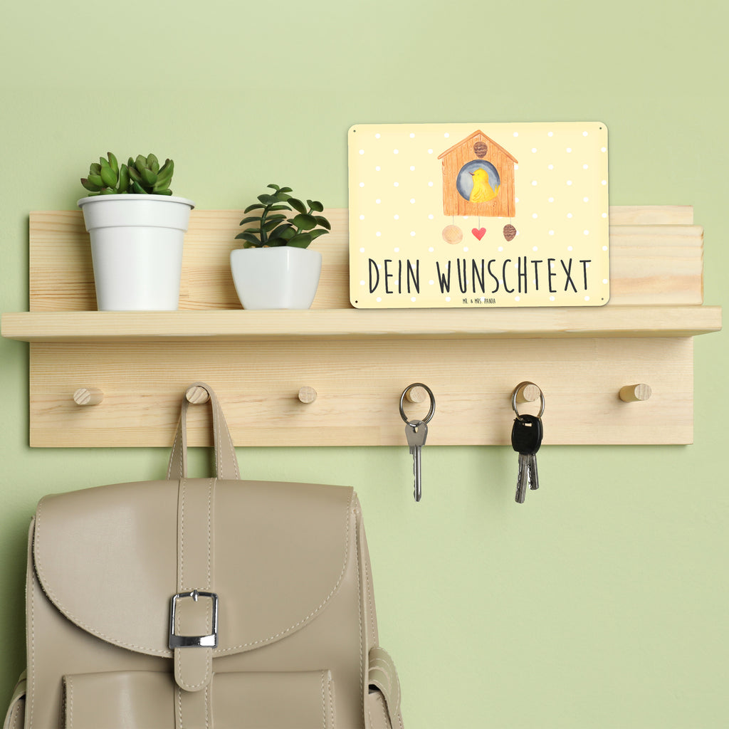 Personalisiertes Blechschild Vogelhaus Home Blechschild, Metallschild, Geschenk Schild, Schild, Magnet-Metall-Schild, Deko Schild, Wandschild, Wand-Dekoration, Türschild, Tiermotive, Gute Laune, lustige Sprüche, Tiere, Vogelhaus, Vogel, Home sweet Home, Einzug, Umzug, Geschenk, Einzugsgeschenk, Hausbau, Haus