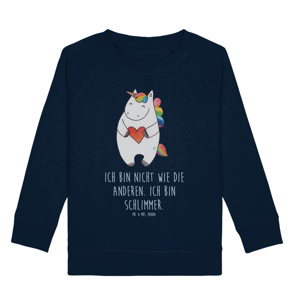 Organic Kinder Pullover Einhorn Herz Kinder Pullover, Kinder Sweatshirt, Jungen, Mädchen, Einhorn, Einhörner, Einhorn Deko, Pegasus, Unicorn, Herz, schlimm, böse, witzig, lustig, Freundin, anders, bunt