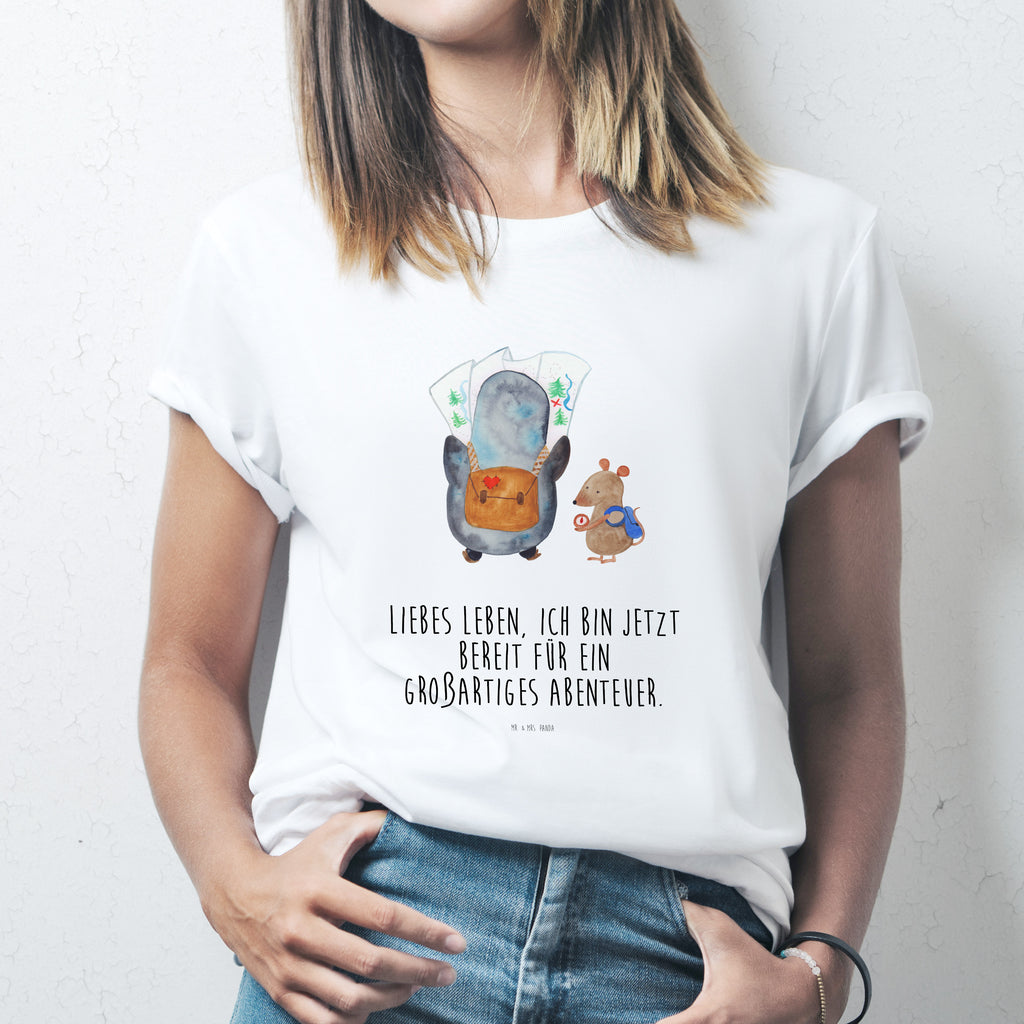 T-Shirt Standard Pinguin & Maus Wanderer T-Shirt, Shirt, Tshirt, Lustiges T-Shirt, T-Shirt mit Spruch, Party, Junggesellenabschied, Jubiläum, Geburstag, Herrn, Damen, Männer, Frauen, Schlafshirt, Nachthemd, Sprüche, Pinguin, Pinguine, Abenteurer, Abenteuer, Roadtrip, Ausflug, Wanderlust, wandern