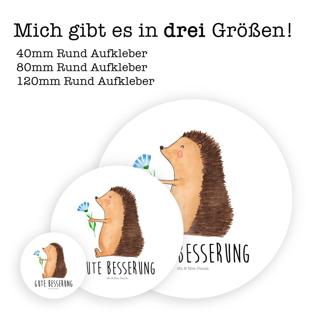 Rund Aufkleber Igel mit Blume Sticker, Aufkleber, Etikett, Tiermotive, Gute Laune, lustige Sprüche, Tiere, Igel, Gute Besserung, Genesungswünsche, Krankheit, Krankenhaus, krank, Besuch