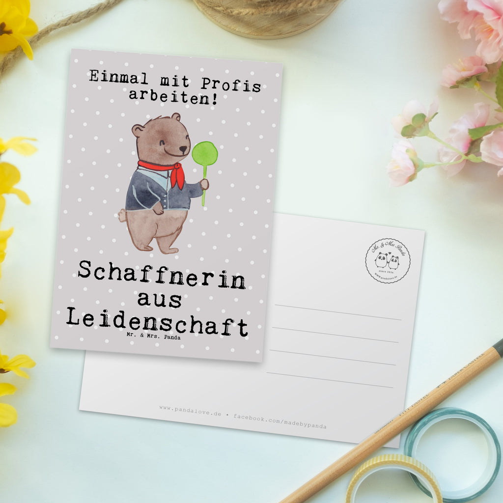 Postkarte Schaffnerin aus Leidenschaft Postkarte, Karte, Geschenkkarte, Grußkarte, Einladung, Ansichtskarte, Geburtstagskarte, Einladungskarte, Dankeskarte, Ansichtskarten, Einladung Geburtstag, Einladungskarten Geburtstag, Beruf, Ausbildung, Jubiläum, Abschied, Rente, Kollege, Kollegin, Geschenk, Schenken, Arbeitskollege, Mitarbeiter, Firma, Danke, Dankeschön