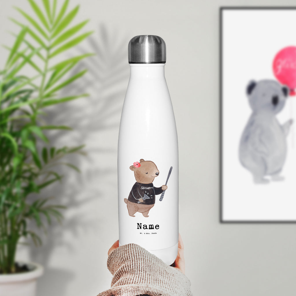 Personalisierte Thermosflasche Security Mitarbeiterin mit Herz Personalisierte Isolierflasche, Personalisierte Thermoflasche, Personalisierte Trinkflasche, Trinkflasche Mit Namen, Wunschname, Bedrucken, Namensflasche, Beruf, Ausbildung, Jubiläum, Abschied, Rente, Kollege, Kollegin, Geschenk, Schenken, Arbeitskollege, Mitarbeiter, Firma, Danke, Dankeschön