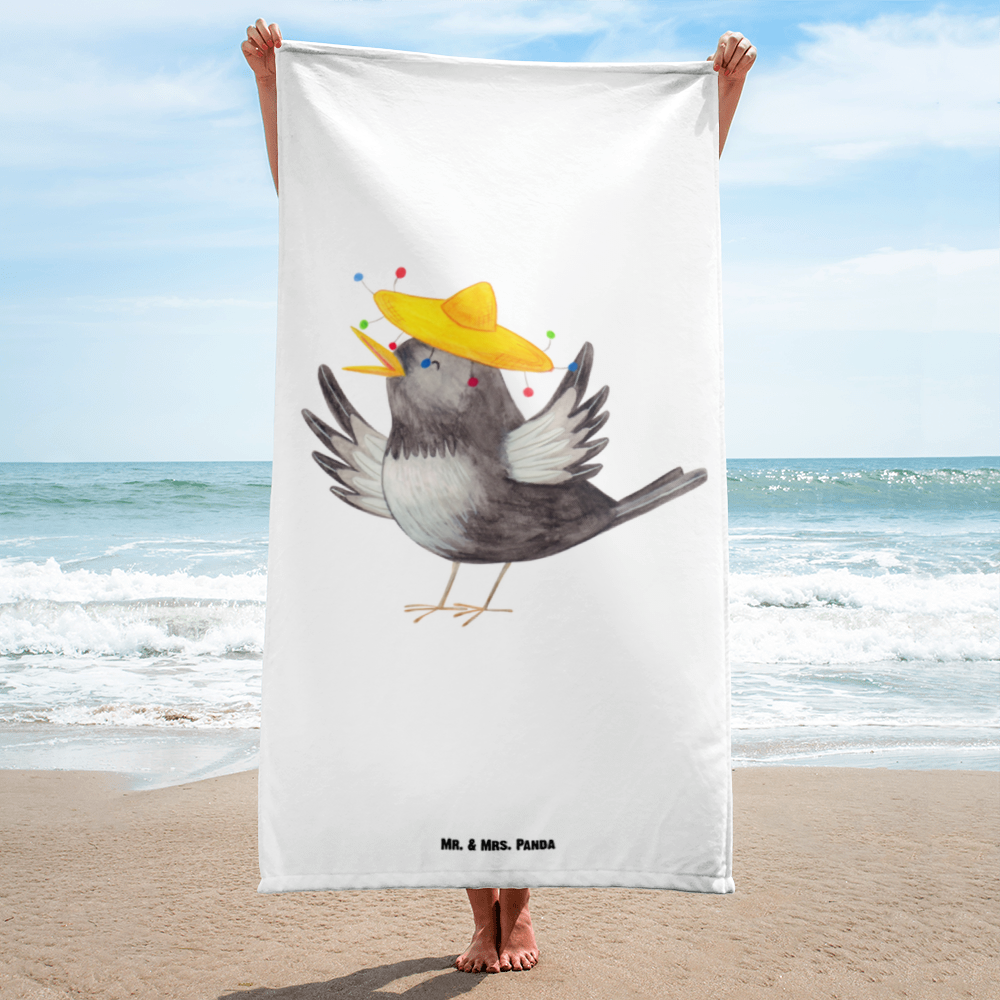 XL Badehandtuch Rabe Sombrero Handtuch, Badetuch, Duschtuch, Strandtuch, Saunatuch, Tiermotive, Gute Laune, lustige Sprüche, Tiere, Rabe, Vogel, Vögel, Spruch positiv, fröhlich sein, glücklich sein, Glück Spruch, froh, Elster, Motivation