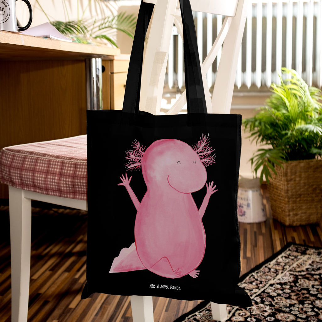 Tragetasche Axolotl Hurra Beuteltasche, Beutel, Einkaufstasche, Jutebeutel, Stoffbeutel, Tasche, Shopper, Umhängetasche, Strandtasche, Schultertasche, Stofftasche, Tragetasche, Badetasche, Jutetasche, Einkaufstüte, Laptoptasche, Axolotl, Molch, Axolot, Schwanzlurch, Lurch, Lurche, fröhlich, Spaß, Freude, Motivation, Zufriedenheit