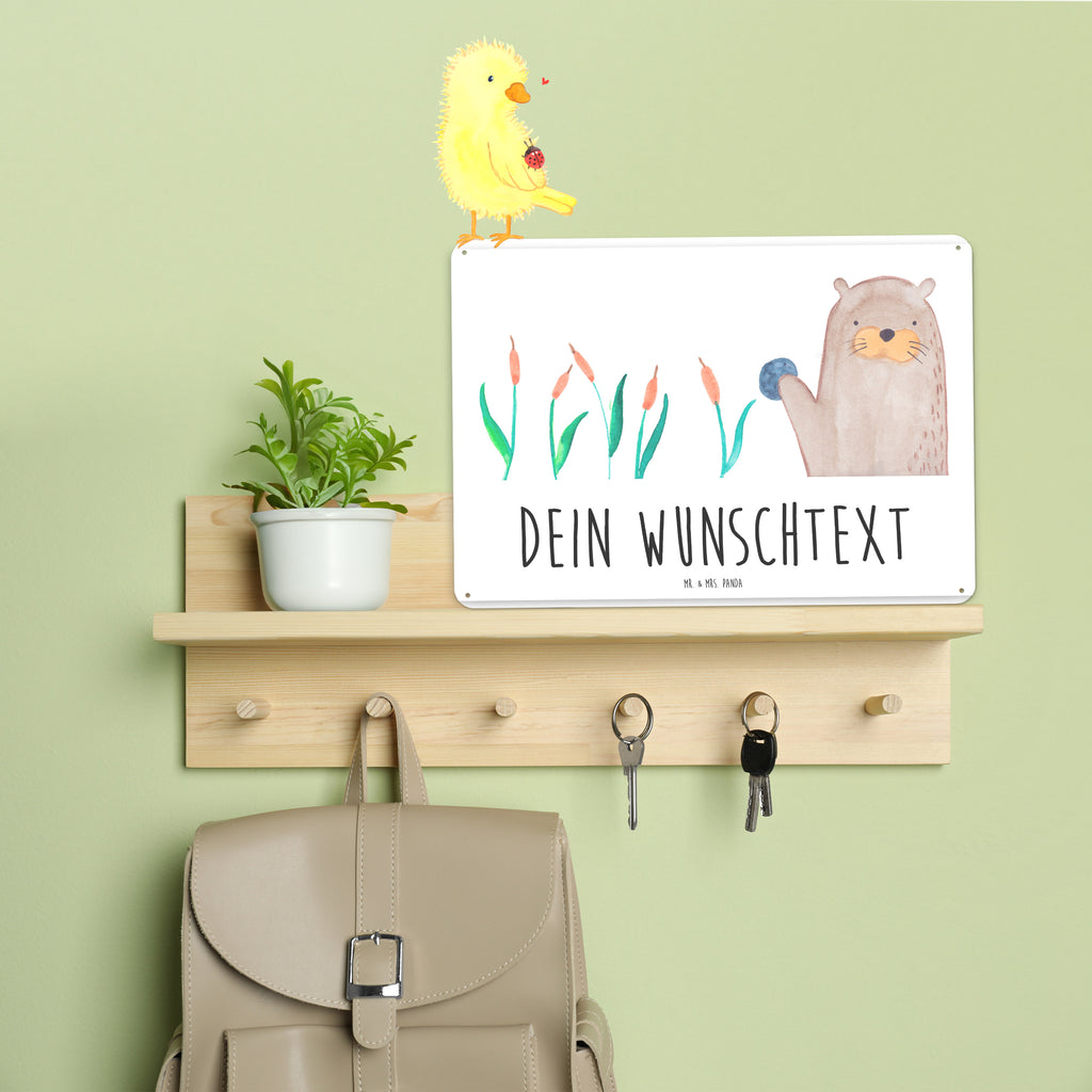 Personalisiertes Blechschild Otter Stein Blechschild, Metallschild, Geschenk Schild, Schild, Magnet-Metall-Schild, Deko Schild, Wandschild, Wand-Dekoration, Türschild, Otter, Fischotter, Seeotter, Otter Seeotter See Otter