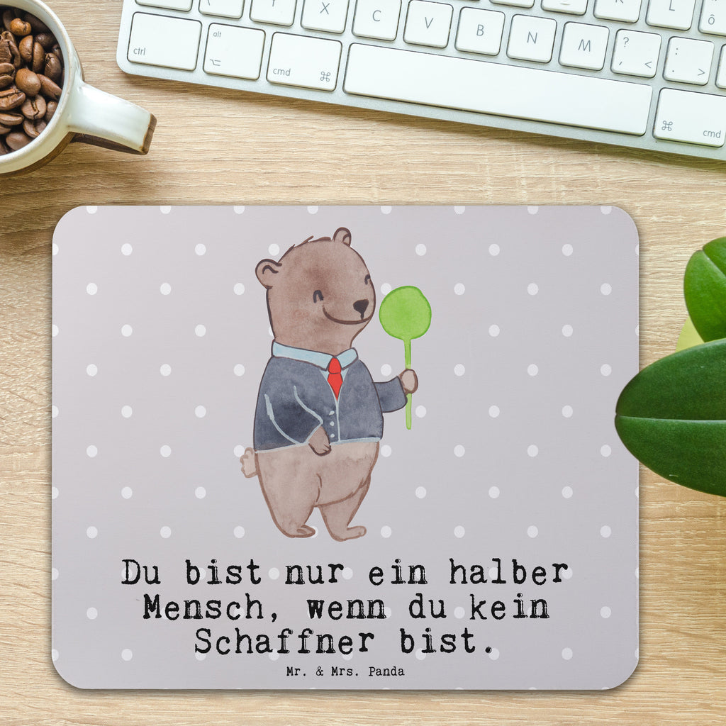 Mauspad Schaffner mit Herz Mousepad, Computer zubehör, Büroausstattung, PC Zubehör, Arbeitszimmer, Mauspad, Einzigartiges Mauspad, Designer Mauspad, Mausunterlage, Mauspad Büro, Beruf, Ausbildung, Jubiläum, Abschied, Rente, Kollege, Kollegin, Geschenk, Schenken, Arbeitskollege, Mitarbeiter, Firma, Danke, Dankeschön