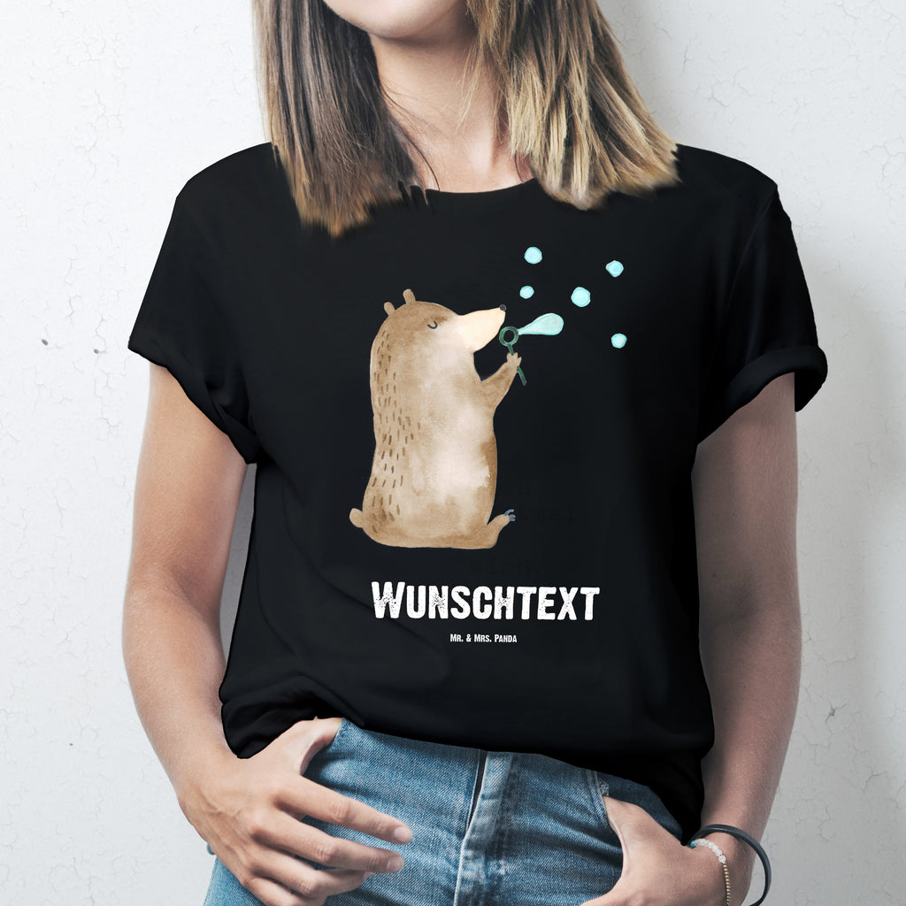 Personalisiertes T-Shirt Bär Seifenblasen T-Shirt Personalisiert, T-Shirt mit Namen, T-Shirt mit Aufruck, Männer, Frauen, Wunschtext, Bedrucken, Bär, Teddy, Teddybär, Seifenblasen Bär Lustig Sein Glücklich Traurig Happy