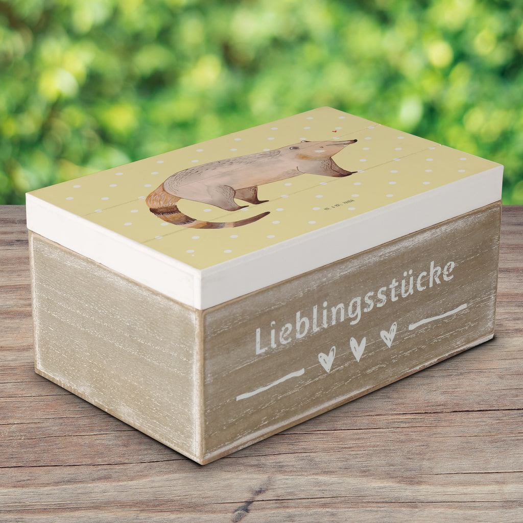 Holzkiste Nasenbaer Holzkiste, Kiste, Schatzkiste, Truhe, Schatulle, XXL, Erinnerungsbox, Erinnerungskiste, Dekokiste, Aufbewahrungsbox, Geschenkbox, Geschenkdose, Tiermotive, Gute Laune, lustige Sprüche, Tiere, Nasenbär, Nasenbären, Rüsselbär, Bär