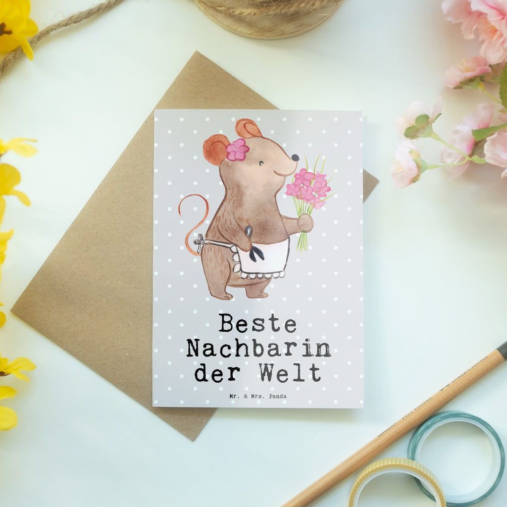 Grußkarte Maus Beste Nachbarin der Welt Grußkarte, Klappkarte, Einladungskarte, Glückwunschkarte, Hochzeitskarte, Geburtstagskarte, Karte, Ansichtskarten, für, Dankeschön, Geschenk, Schenken, Geburtstag, Geburtstagsgeschenk, Geschenkidee, Danke, Bedanken, Mitbringsel, Freude machen, Geschenktipp, Nachbarin, Nachbarn, Nachbarschaft, Freundin, Angrenzer, Anwohnerin, Bewohnerin, Freundschaft