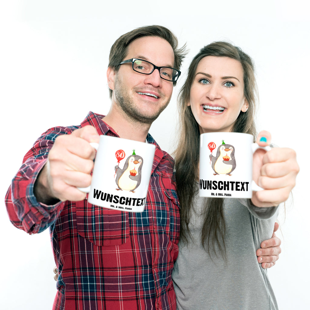 Personalisierte Tasse 80. Geburtstag Pinguin Luftballon Personalisierte Tasse, Namenstasse, Wunschname, Personalisiert, Tasse, Namen, Drucken, Tasse mit Namen, Geburtstag, Geburtstagsgeschenk, Geschenk, Pinguin, Geburtstage, Happy Birthday, Geburtstagsfeier