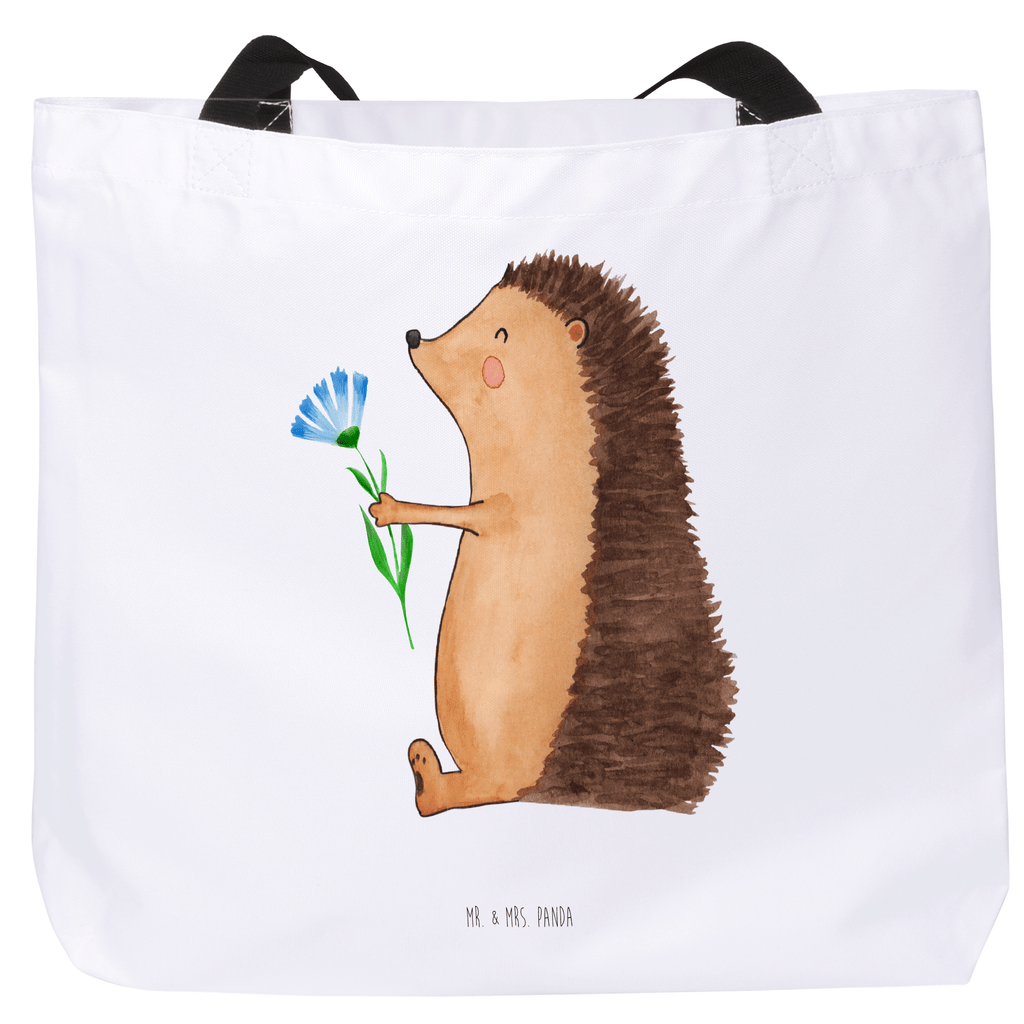 Shopper Igel mit Blume Beutel, Einkaufstasche, Tasche, Strandtasche, Einkaufsbeutel, Shopper, Schultasche, Freizeittasche, Tragebeutel, Schulbeutel, Alltagstasche, Tiermotive, Gute Laune, lustige Sprüche, Tiere, Igel, Gute Besserung, Genesungswünsche, Krankheit, Krankenhaus, krank, Besuch