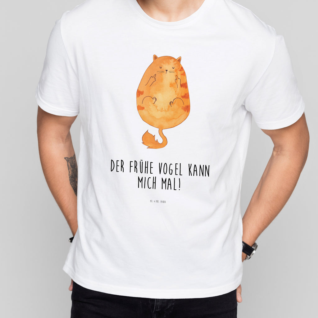 T-Shirt Standard Katze Frühaufsteher T-Shirt, Shirt, Tshirt, Lustiges T-Shirt, T-Shirt mit Spruch, Party, Junggesellenabschied, Jubiläum, Geburstag, Herrn, Damen, Männer, Frauen, Schlafshirt, Nachthemd, Sprüche, Katze, Katzenmotiv, Katzenfan, Katzendeko, Katzenfreund, Katzenliebhaber, Katzenprodukte, Katzenartikel, Katzenaccessoires, Katzensouvenirs, Katzenliebhaberprodukte, Katzenmotive, Der frühe Vogel kann mich mal, Morgenmuffel, Frühaufsteher, Kaffee, Katzen, Kater, Mietze