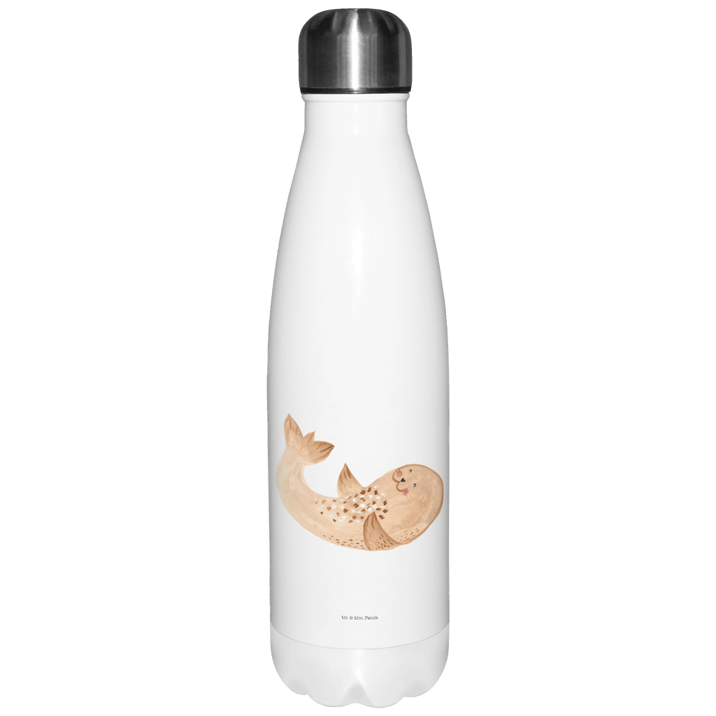 Thermosflasche Robbe liegend Isolierflasche, Thermoflasche, Trinkflasche, Thermos, Edelstahl, Tiermotive, Gute Laune, lustige Sprüche, Tiere, Robbe, Robben, Seehund, Strand, Meerestier, Ostsee, Nordsee, Lachen, Freude