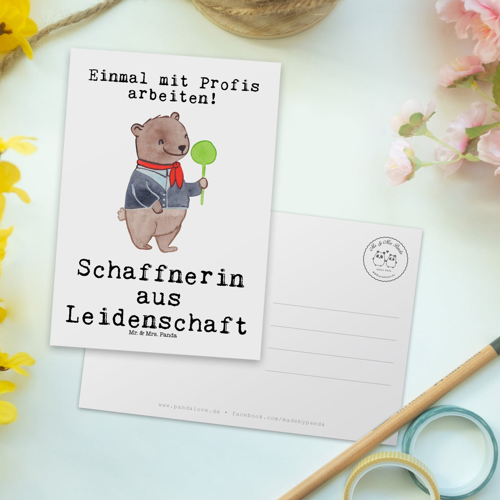 Postkarte Schaffnerin aus Leidenschaft Postkarte, Karte, Geschenkkarte, Grußkarte, Einladung, Ansichtskarte, Geburtstagskarte, Einladungskarte, Dankeskarte, Ansichtskarten, Einladung Geburtstag, Einladungskarten Geburtstag, Beruf, Ausbildung, Jubiläum, Abschied, Rente, Kollege, Kollegin, Geschenk, Schenken, Arbeitskollege, Mitarbeiter, Firma, Danke, Dankeschön