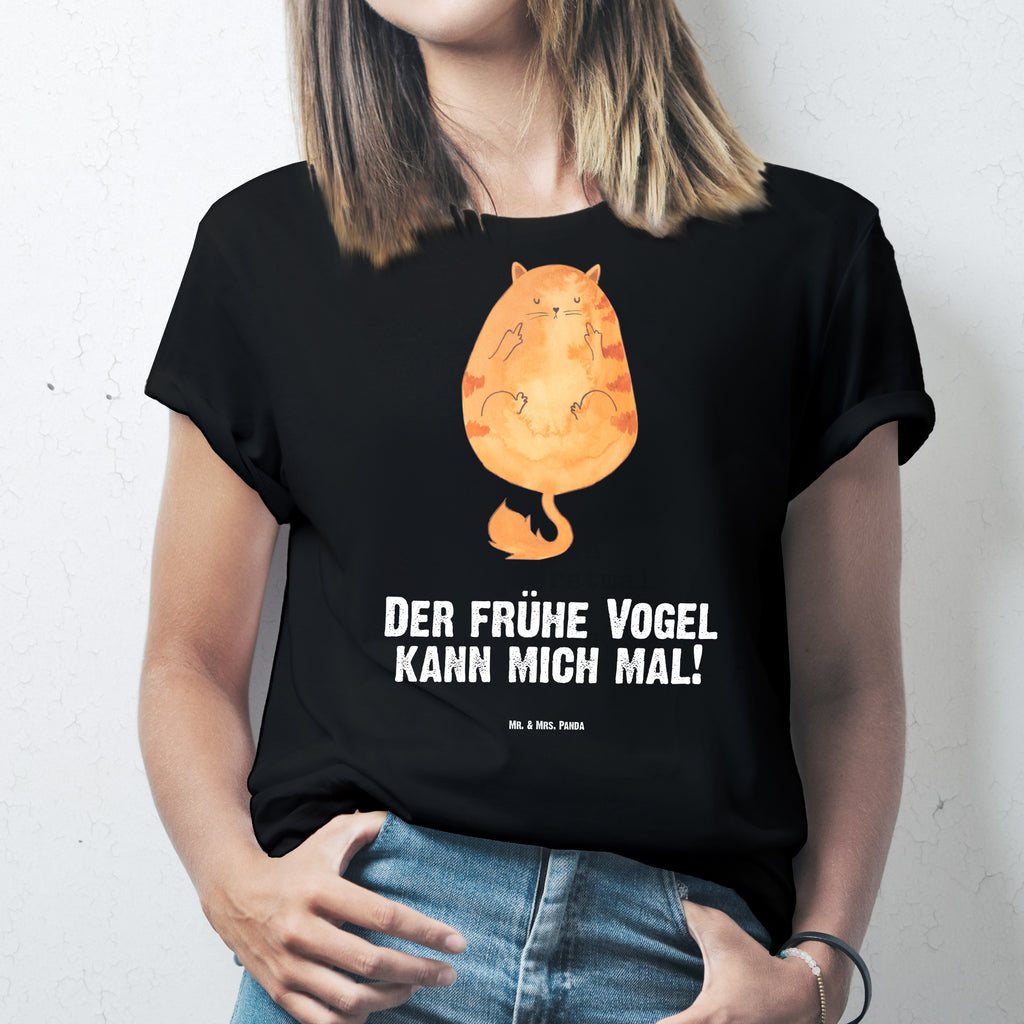 T-Shirt Standard Katze Frühaufsteher T-Shirt, Shirt, Tshirt, Lustiges T-Shirt, T-Shirt mit Spruch, Party, Junggesellenabschied, Jubiläum, Geburstag, Herrn, Damen, Männer, Frauen, Schlafshirt, Nachthemd, Sprüche, Katze, Katzenmotiv, Katzenfan, Katzendeko, Katzenfreund, Katzenliebhaber, Katzenprodukte, Katzenartikel, Katzenaccessoires, Katzensouvenirs, Katzenliebhaberprodukte, Katzenmotive, Der frühe Vogel kann mich mal, Morgenmuffel, Frühaufsteher, Kaffee, Katzen, Kater, Mietze