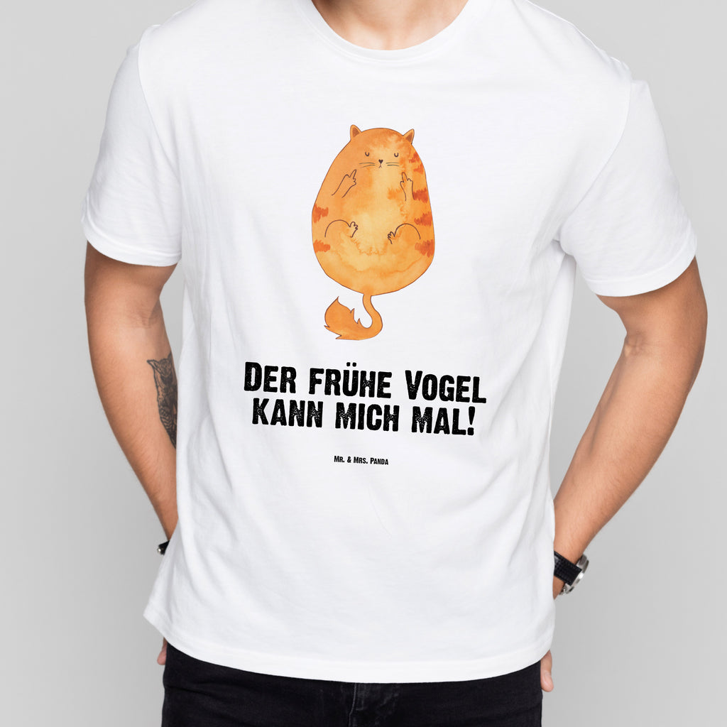 T-Shirt Standard Katze Frühaufsteher T-Shirt, Shirt, Tshirt, Lustiges T-Shirt, T-Shirt mit Spruch, Party, Junggesellenabschied, Jubiläum, Geburstag, Herrn, Damen, Männer, Frauen, Schlafshirt, Nachthemd, Sprüche, Katze, Katzenmotiv, Katzenfan, Katzendeko, Katzenfreund, Katzenliebhaber, Katzenprodukte, Katzenartikel, Katzenaccessoires, Katzensouvenirs, Katzenliebhaberprodukte, Katzenmotive, Der frühe Vogel kann mich mal, Morgenmuffel, Frühaufsteher, Kaffee, Katzen, Kater, Mietze