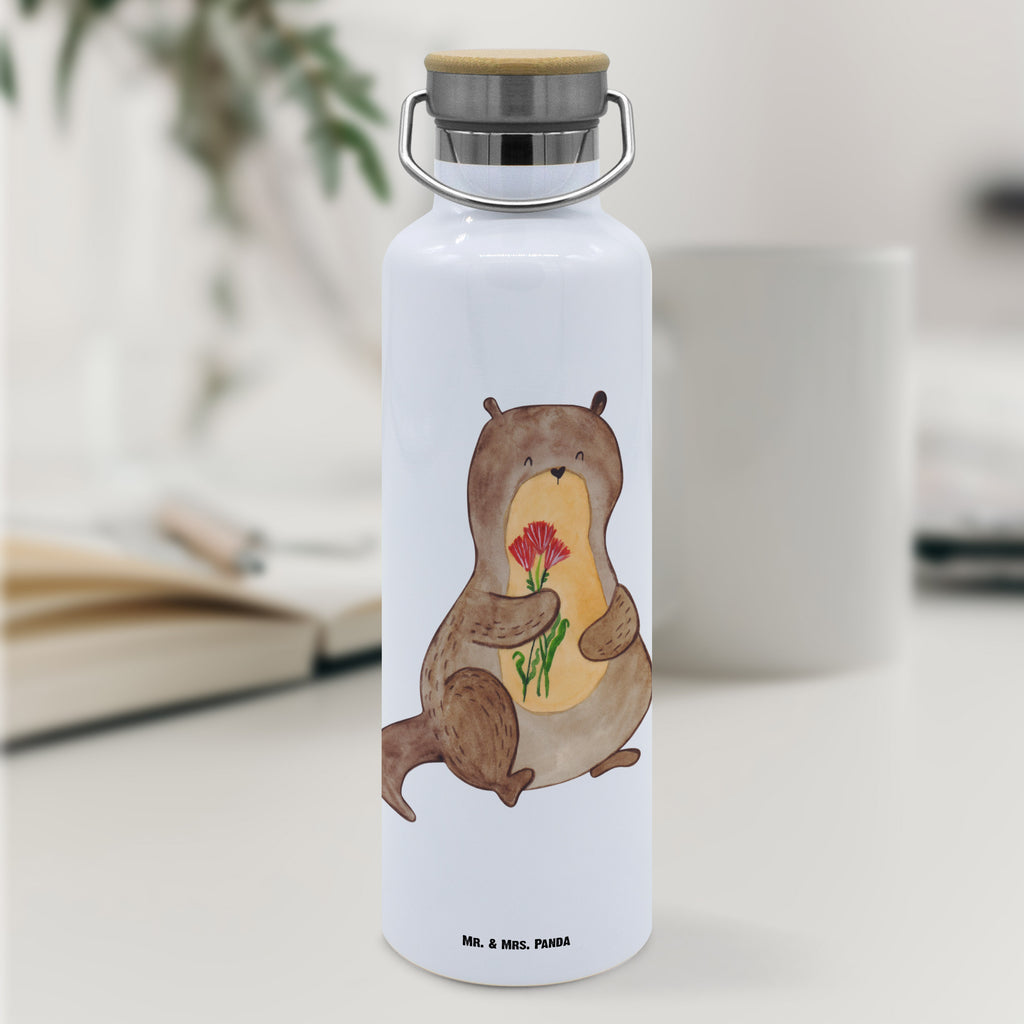 Trinkflasche Otter Blumenstrauß Thermosflasche, Isolierflasche, Edelstahl, Trinkflasche, isoliert, Wamrhaltefunktion, Sportflasche, Flasche zum Sport, Sportlerflasche, Otter, Fischotter, Seeotter, Otter Seeotter See Otter