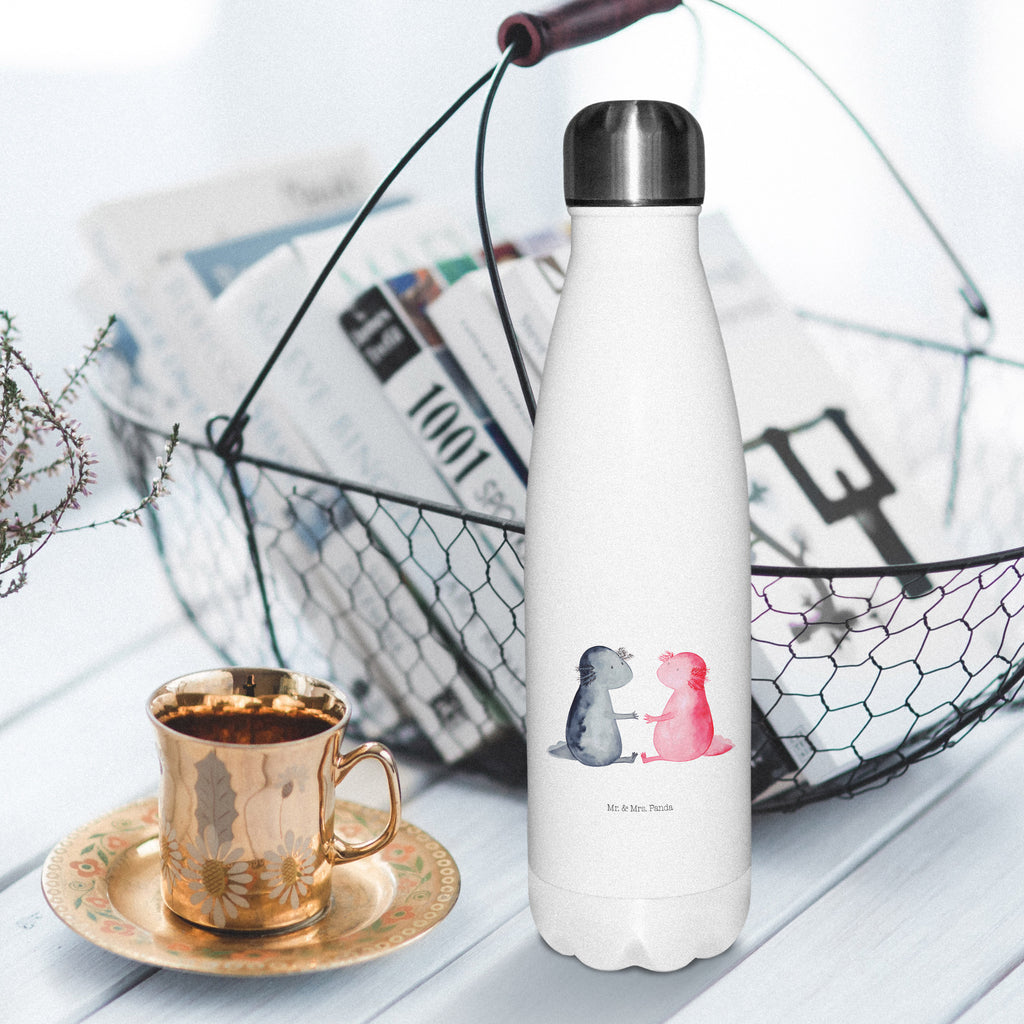 Thermosflasche Axolotl Liebe Isolierflasche, Thermoflasche, Trinkflasche, Thermos, Edelstahl, Axolotl, Molch, Axolot, Schwanzlurch, Lurch, Lurche, Liebe, große Liebe, Liebesbeweis, Freund, Verlobter, Ehemann, Jahrestag, Valentinstag