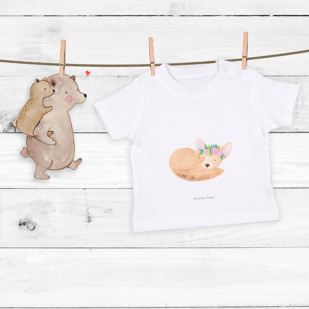 Organic Baby Shirt Wüstenfuchs Blumen Baby T-Shirt, Jungen Baby T-Shirt, Mädchen Baby T-Shirt, Shirt, Afrika, Wildtiere, Wüste, Wüstenfuchs, Blumen, Blumenkranz, Glücklich