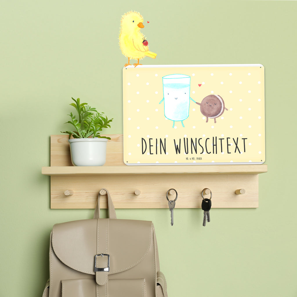 Personalisiertes Blechschild Milch Keks Blechschild, Metallschild, Geschenk Schild, Schild, Magnet-Metall-Schild, Deko Schild, Wandschild, Wand-Dekoration, Türschild, Tiermotive, Gute Laune, lustige Sprüche, Tiere, Milk, Cookie, Milch, Keks, Kekse, Kaffee, Einladung Frühstück, Motiv süß, romantisch, perfektes Paar