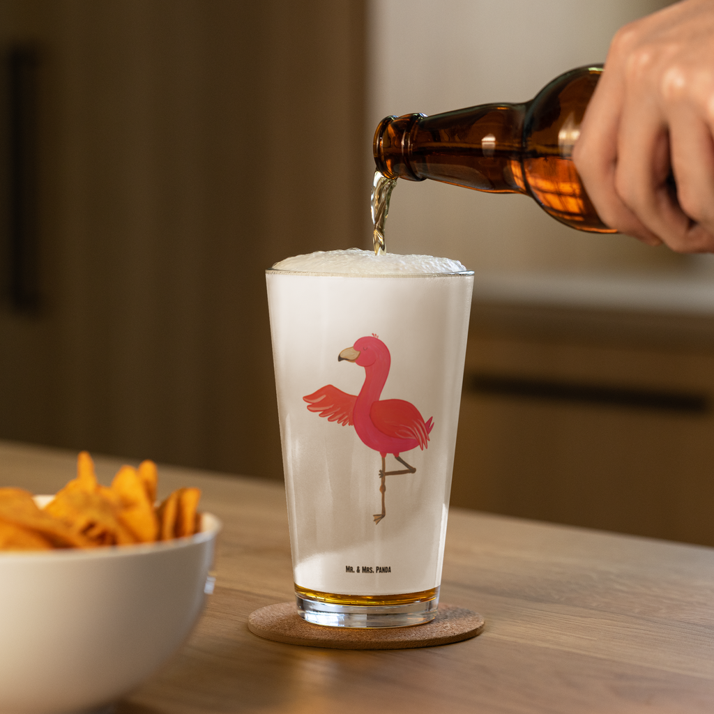 Premium Trinkglas Flamingo Yoga Trinkglas, Glas, Pint Glas, Bierglas, Cocktail Glas, Wasserglas, Flamingo, Vogel, Yoga, Namaste, Achtsamkeit, Yoga-Übung, Entspannung, Ärger, Aufregen, Tiefenentspannung