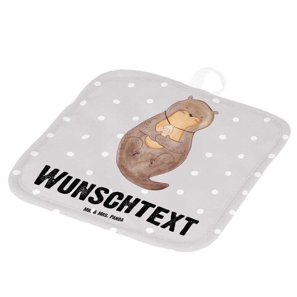 Personalisierte Topflappen Otter mit Muschelmedaillon Topflappen personalisiert, Personalisierte Topfuntersetzer, Personalisierter Ofenhandschuh, Topflappen Set personalisiert, Topflappen mit Namen, Namensaufdruck, Otter, Fischotter, Seeotter, Otterliebe, grübeln, träumen, Motivation, Tagträumen, Büro