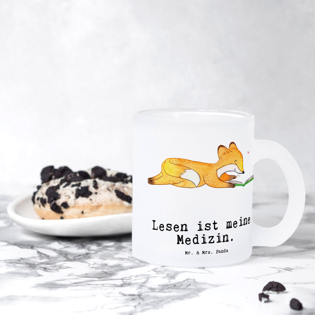 Teetasse Fuchs Lesen Medizin Teetasse, Teeglas, Teebecher, Tasse mit Henkel, Tasse, Glas Teetasse, Teetasse aus Glas, Geschenk, Sport, Sportart, Hobby, Schenken, Danke, Dankeschön, Auszeichnung, Gewinn, Sportler, lesen, Bücher lesen, Bücherwurm