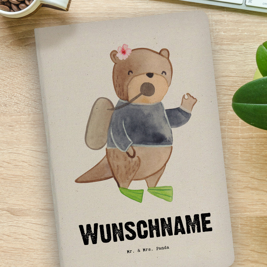 DIN A4 Personalisiertes Notizbuch Taucherin mit Herz Personalisiertes Notizbuch, Notizbuch mit Namen, Notizbuch bedrucken, Personalisierung, Namensbuch, Namen, Beruf, Ausbildung, Jubiläum, Abschied, Rente, Kollege, Kollegin, Geschenk, Schenken, Arbeitskollege, Mitarbeiter, Firma, Danke, Dankeschön