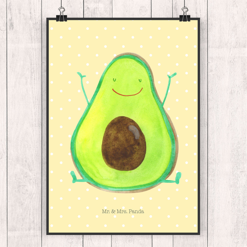 Poster Avocado Happy Poster, Wandposter, Bild, Wanddeko, Küchenposter, Kinderposter, Wanddeko Bild, Raumdekoration, Wanddekoration, Handgemaltes Poster, Mr. & Mrs. Panda Poster, Designposter, Kunstdruck, Posterdruck, Avocado, Veggie, Vegan, Gesund, Chaos