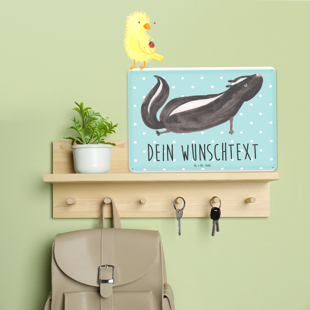 Personalisiertes Blechschild Stinktier Yoga Blechschild, Metallschild, Geschenk Schild, Schild, Magnet-Metall-Schild, Deko Schild, Wandschild, Wand-Dekoration, Türschild, Stinktier, Skunk, Wildtier, Raubtier, Stinker, Stinki, Yoga, Namaste, Lebe, Liebe, Lache