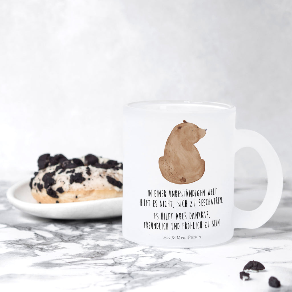 Teetasse Bär Schulterblick Teetasse, Teeglas, Teebecher, Tasse mit Henkel, Tasse, Glas Teetasse, Teetasse aus Glas, Bär, Teddy, Teddybär, Selbstachtung, Weltansicht, Motivation, Bären, Bärenliebe, Weisheit