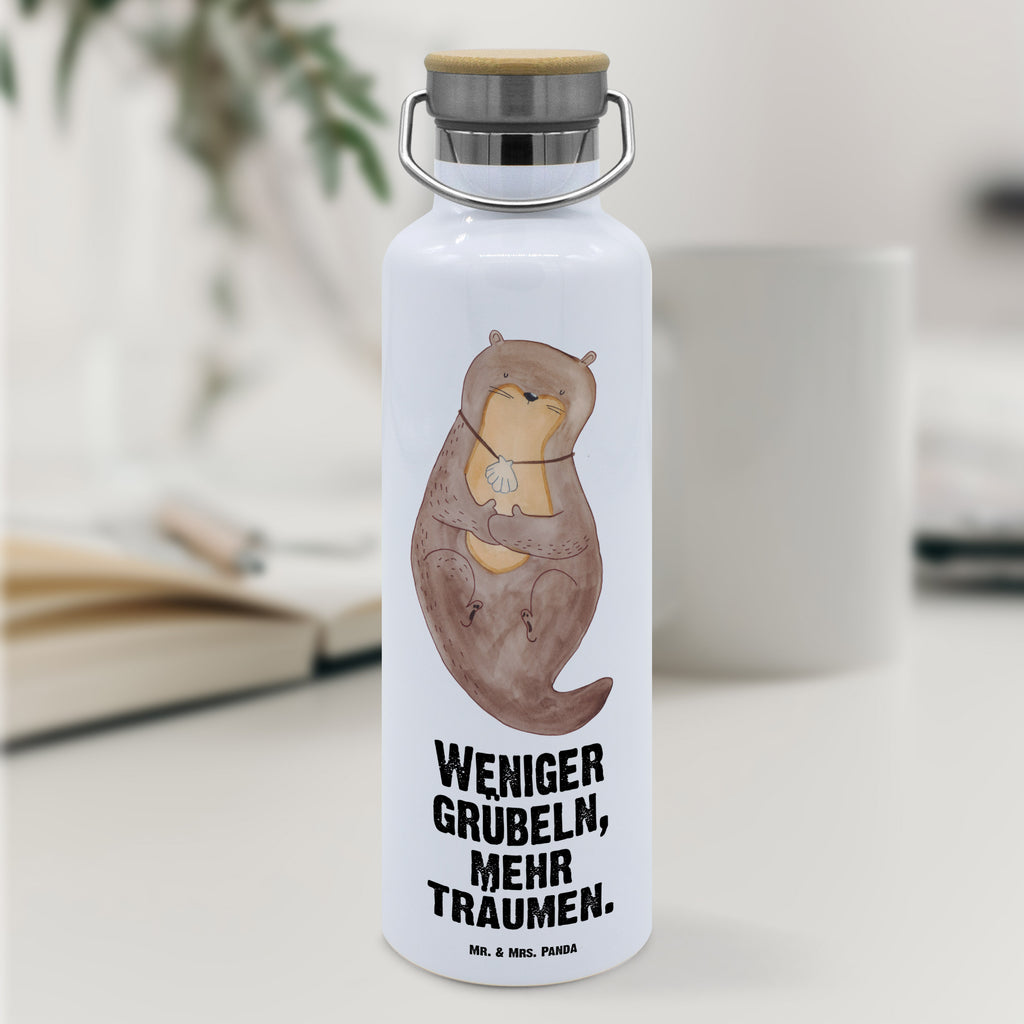 Trinkflasche Otter Muschel Thermosflasche, Isolierflasche, Edelstahl, Trinkflasche, isoliert, Wamrhaltefunktion, Sportflasche, Flasche zum Sport, Sportlerflasche, Otter, Fischotter, Seeotter, Otterliebe, grübeln, träumen, Motivation, Tagträumen, Büro