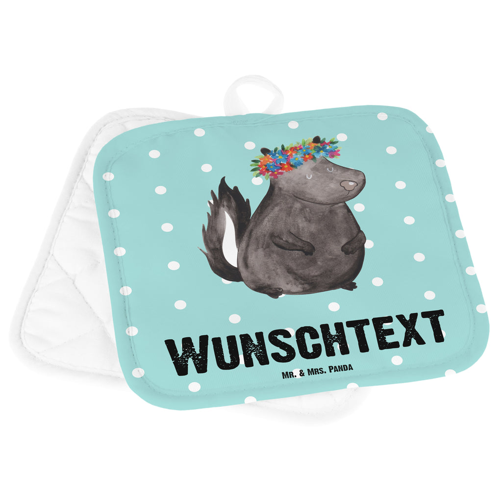 Personalisierte Topflappen Stinktier Blumenmaedchen Topflappen personalisiert, Personalisierte Topfuntersetzer, Personalisierter Ofenhandschuh, Topflappen Set personalisiert, Topflappen mit Namen, Namensaufdruck, Stinktier, Skunk, Wildtier, Raubtier, Stinker, Stinki, Yoga, Namaste, Lebe, Liebe, Lache