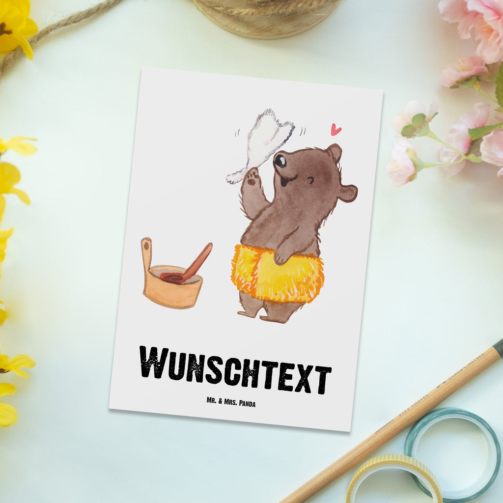 Personalisierte Postkarte Saunameister mit Herz Postkarte mit Namen, Postkarte bedrucken, Postkarte mit Wunschtext, Postkarte personalisierbar, Geschenkkarte mit Namen, Grußkarte mit Namen, Karte mit Namen, Einladung mit Namen, Ansichtskarte mit Namen, Geschenkkarte mit Wunschtext, Grußkarte mit Wunschtext, Karte mit Wunschtext, Einladung mit Wunschtext, Ansichtskarte mit Wunschtext, Beruf, Ausbildung, Jubiläum, Abschied, Rente, Kollege, Kollegin, Geschenk, Schenken, Arbeitskollege, Mitarbeiter, Firma, Danke, Dankeschön