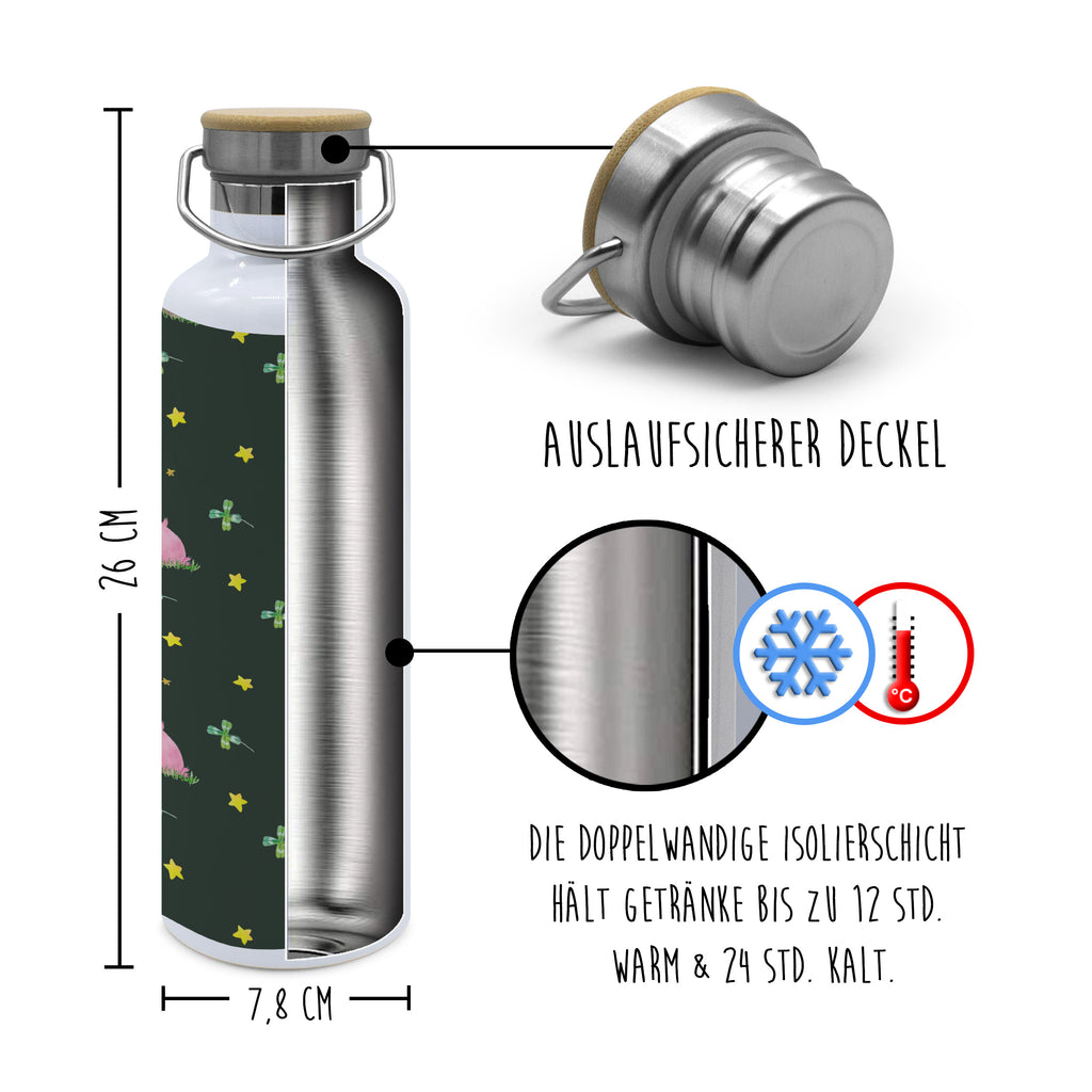 Trinkflasche Schwein Glück Muster Thermosflasche, Isolierflasche, Edelstahl, Trinkflasche, isoliert, Wamrhaltefunktion, Sportflasche, Flasche zum Sport, Sportlerflasche, Tiermotive, Gute Laune, lustige Sprüche, Tiere, Glücksschwein. Glück, Schwein, Schweinchen, Sterne, Sernchen, Ziele, Träume, Motivation, Glücksbringer