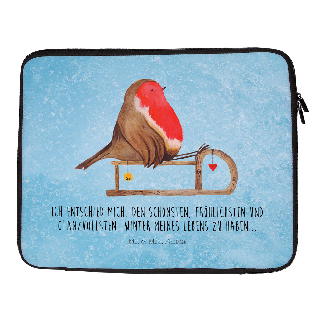 Notebook Tasche Rotkehlchen Schlitten Notebook Tasche, Laptop, Computertasche, Tasche, Notebook-Tasche, Notebook-Reisehülle, Notebook Schutz, Winter, Weihnachten, Weihnachtsdeko, Nikolaus, Advent, Heiligabend, Wintermotiv, Schlitten, Vogel