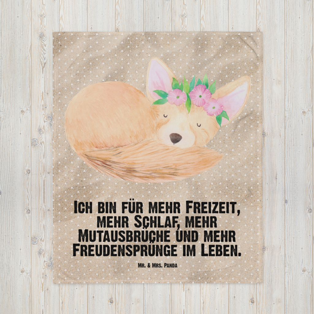 Babydecke Wüstenfuchs Blumen Babydecke, Babygeschenk, Geschenk Geburt, Babyecke Kuscheldecke, Krabbeldecke, Afrika, Wildtiere, Wüste, Wüstenfuchs, Blumen, Blumenkranz, Glücklich