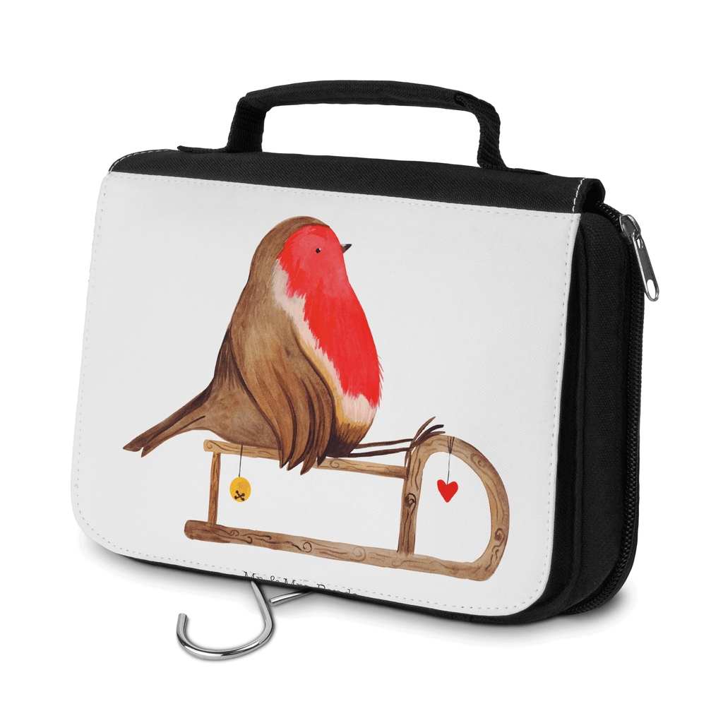 Kulturbeutel Rotkehlchen Schlitten Kulturbeutel, Zum Aufhängen, Waschtasche, Kosmetiktasche, Damen, Herren, Aufbewahrungstasche, Schminktasche, Kosmetikbeutel, Organizer, Kulturtasche, Schminkutensil, Winter, Weihnachten, Weihnachtsdeko, Nikolaus, Advent, Heiligabend, Wintermotiv, Schlitten, Vogel