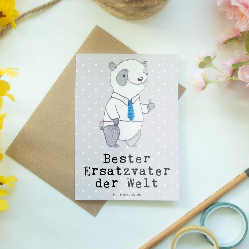 Grußkarte Panda Bester Ersatzvater der Welt Grußkarte, Klappkarte, Einladungskarte, Glückwunschkarte, Hochzeitskarte, Geburtstagskarte, Karte, Ansichtskarten, für, Dankeschön, Geschenk, Schenken, Geburtstag, Geburtstagsgeschenk, Geschenkidee, Danke, Bedanken, Mitbringsel, Freude machen, Geschenktipp, Bester, Ersatzvater, Ersatz, zweiter, Vater, Papa, Dad, Daddy, Paps, Papi, Vati, Eltern, Geschenk Vater, Mann, Familie, Kleinigkeit