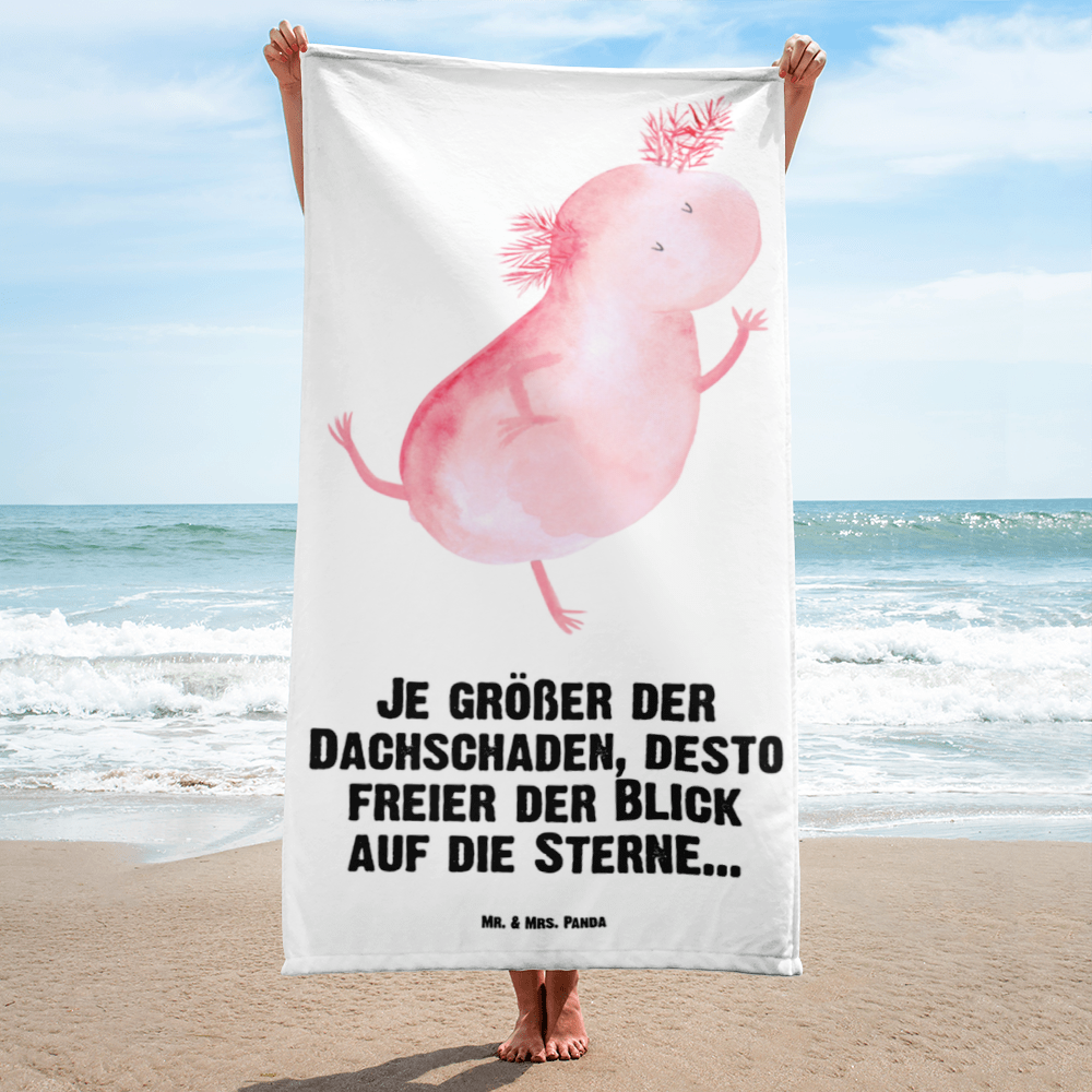 XL Badehandtuch Axolotl tanzt Handtuch, Badetuch, Duschtuch, Strandtuch, Saunatuch, Axolotl, Molch, Axolot, Schwanzlurch, Lurch, Lurche, Dachschaden, Sterne, verrückt, Freundin, beste Freundin